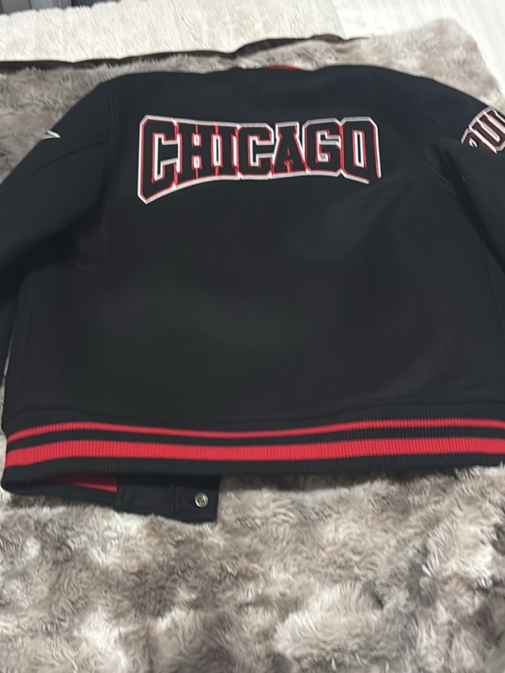 Kids Black and Red Team Patch Varsity Jacket - Picture 3 of 5